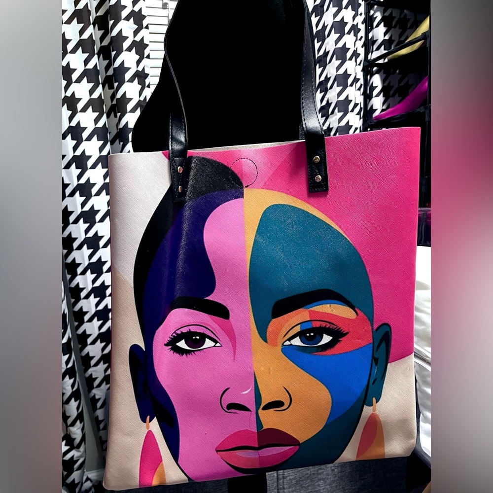 COPY - Colorful Afrocentric Graphic Vegan Leather Tote Bag